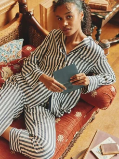 Alma Navy & White Striped Pyjama Set<Joules Clearance