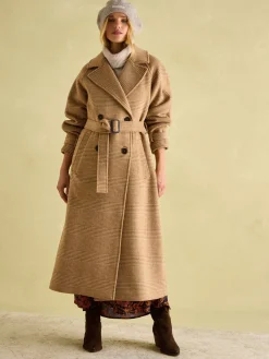 Amberley Tan Brown Longline Wool Blend Coat with Belt<Joules Hot