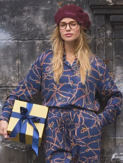 Amilla Navy Multi Satin Shirt<Joules Sale
