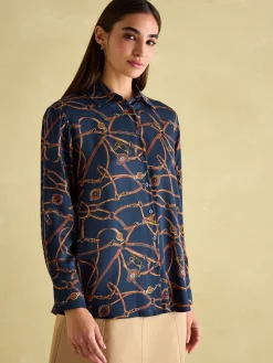 Amilla Navy Multi Satin Shirt<Joules Sale