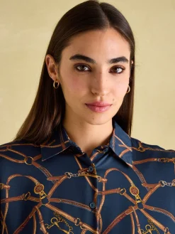 Amilla Navy Multi Satin Shirt<Joules Sale