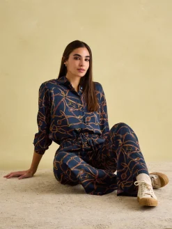 Amilla Navy Multi Satin Shirt<Joules Sale
