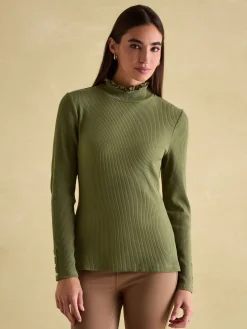 Amy Ribbed Long Sleeve High Neck Jersey Top<Joules Clearance