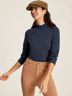 Amy Navy Blue Long Sleeve High Neck Jersey Top<Joules Hot