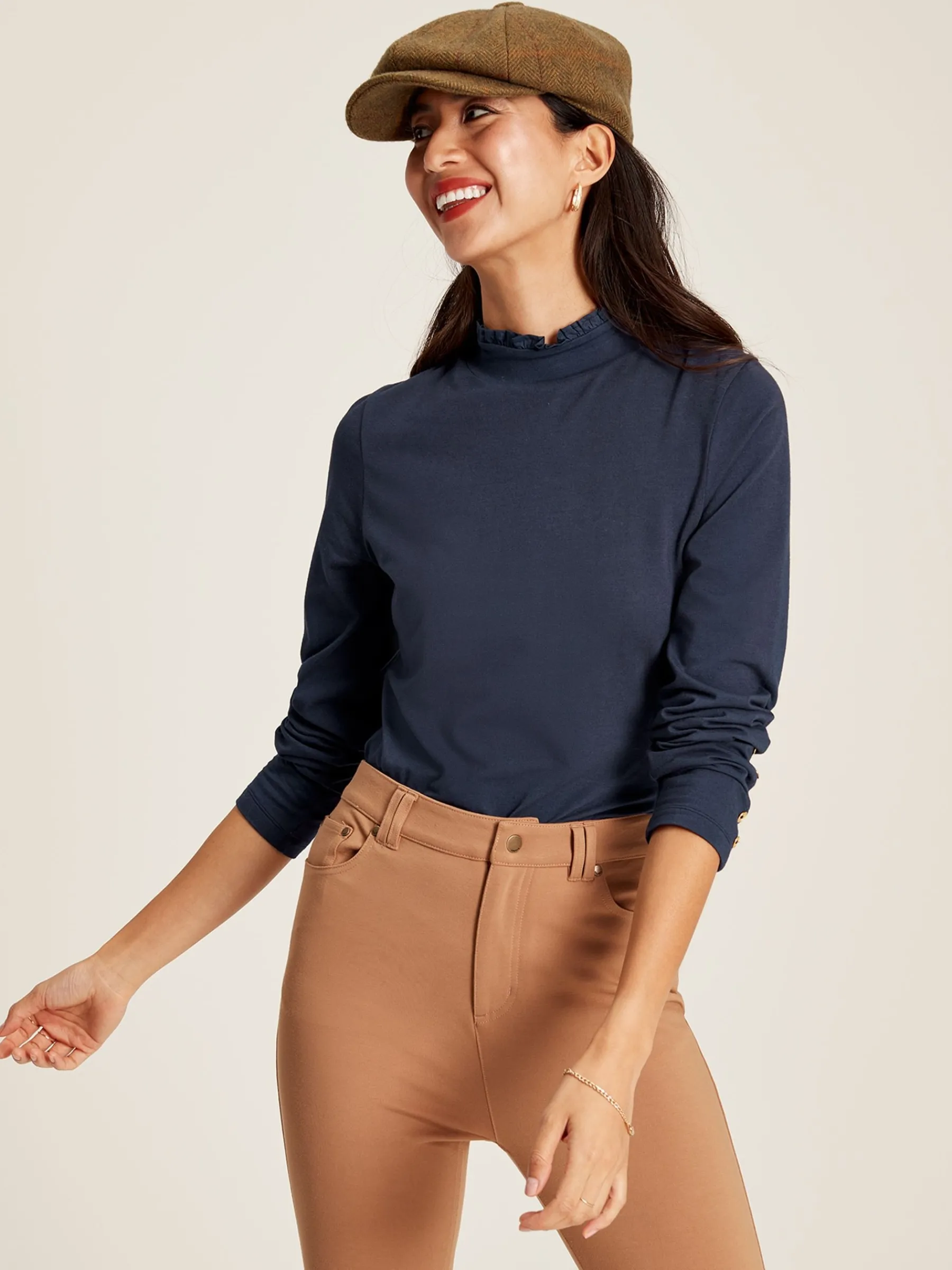 Amy Navy Blue Long Sleeve High Neck Jersey Top<Joules Hot