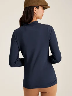 Amy Navy Blue Long Sleeve High Neck Jersey Top<Joules Hot