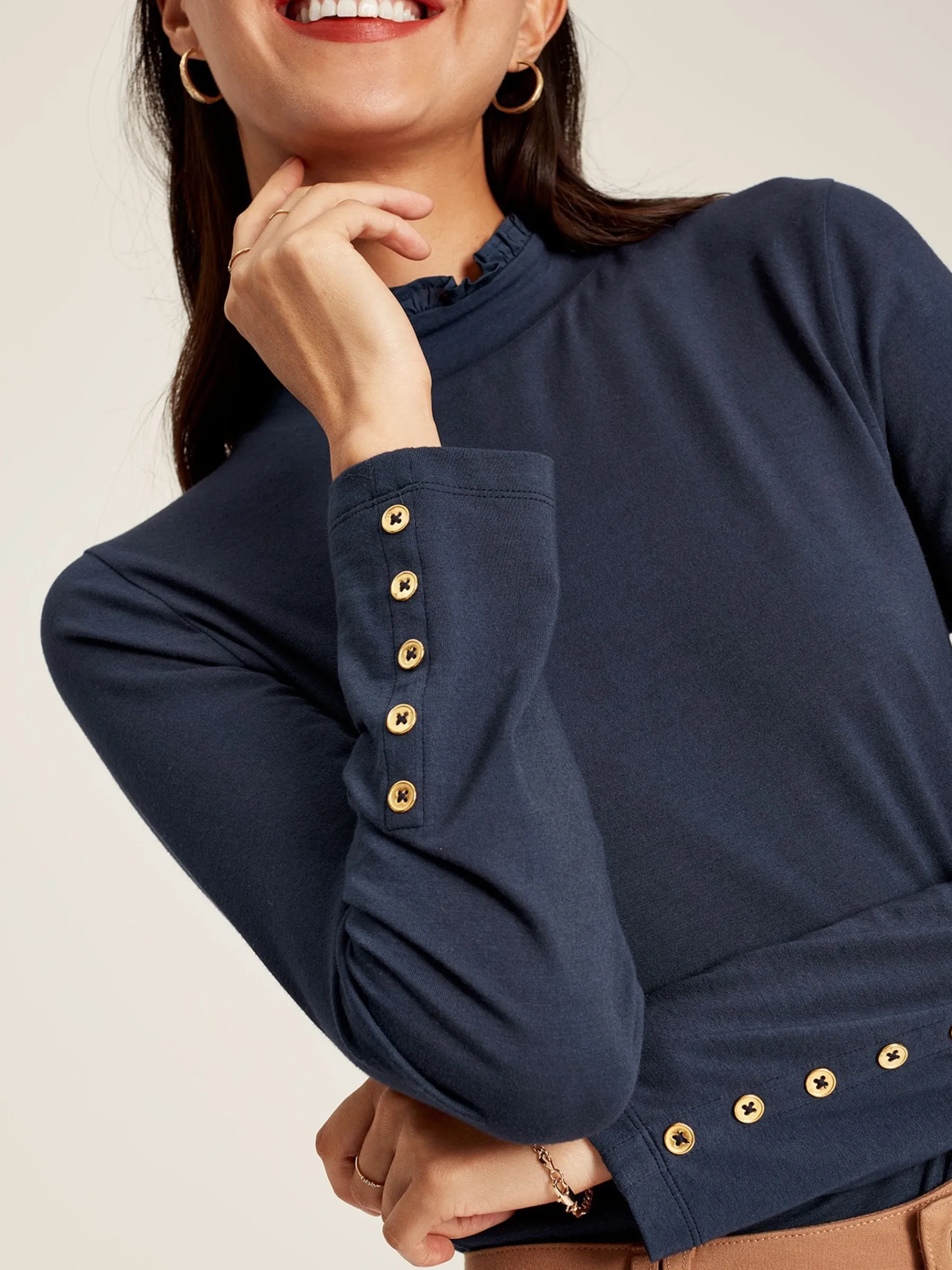 Amy Navy Blue Long Sleeve High Neck Jersey Top<Joules Hot