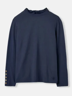 Amy Navy Blue Long Sleeve High Neck Jersey Top<Joules Hot
