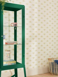Antique Gold Block Print Bee 10M Wallpaper<Joules New