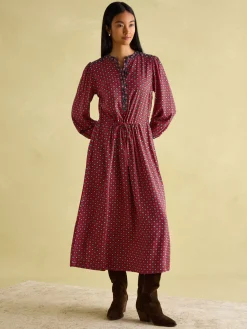 Aster Red and Navy Tie Waist Midi Dress<Joules Outlet