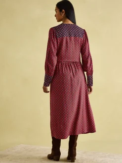 Aster Red and Navy Tie Waist Midi Dress<Joules Outlet