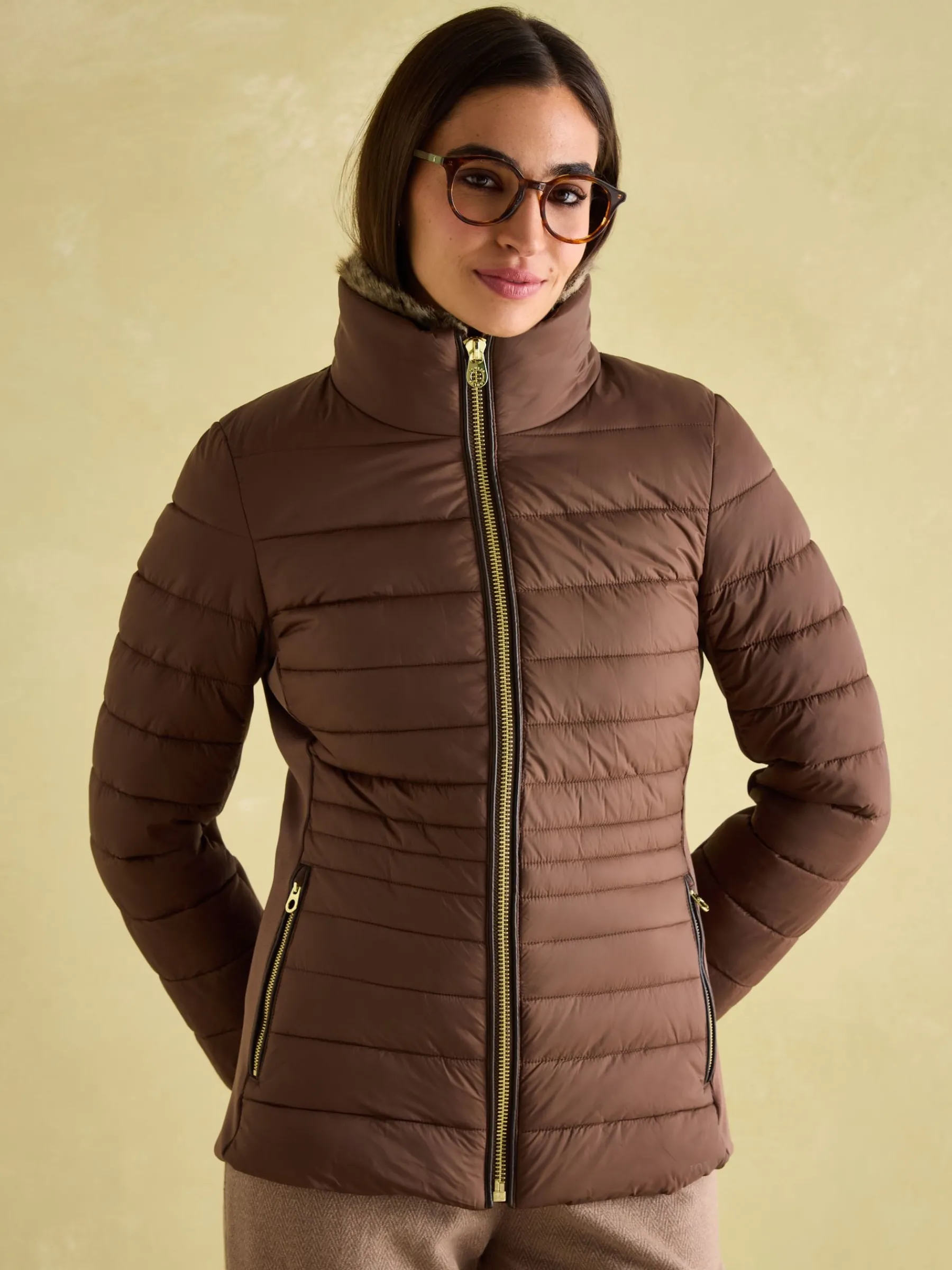 Beckley Padded Showerproof Jacket with Faux Fur Trim<Joules