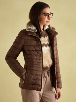 Beckley Padded Showerproof Jacket with Faux Fur Trim<Joules