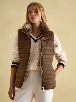 Beckley Padded Showerproof Gilet With Detachable Faux Fur Collar<Joules Sale