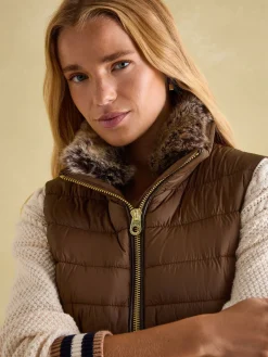 Beckley Padded Showerproof Gilet With Detachable Faux Fur Collar<Joules Sale