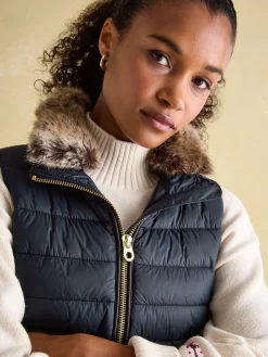 Beckley Padded Showerproof Gilet With Detachable Faux Fur Collar<Joules Hot