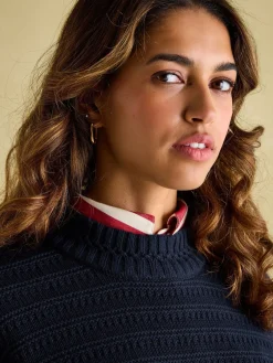 Bernie Navy Blue Crew Neck Textured Jumper Contains Merino Wool<Joules Outlet