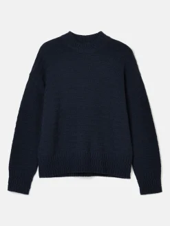 Bernie Navy Blue Crew Neck Textured Jumper Contains Merino Wool<Joules Outlet