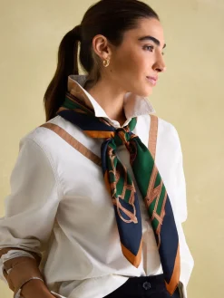 Bloomfield Khaki Green Square Silk Scarf<Joules