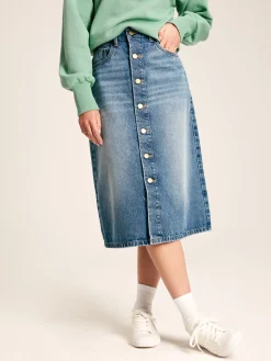 Button Front Denim Midi Skirt<Joules Outlet