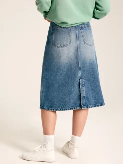 Button Front Denim Midi Skirt<Joules Outlet