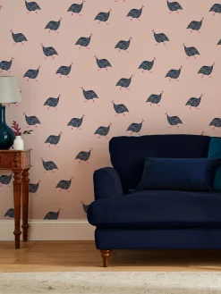 Blush Pink Guinea Fowl 10M Wallpaper<Joules Online