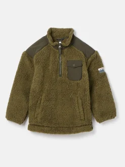 Boys' Billy Khaki Green Half Zip Borg Fleece<Joules Best