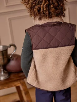 Boys' Eddington Natural & Brown Colourblock Fleece Gilet<Joules Sale