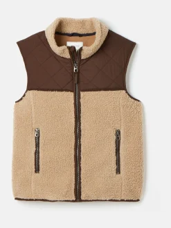 Boys' Eddington Natural & Brown Colourblock Fleece Gilet<Joules Sale