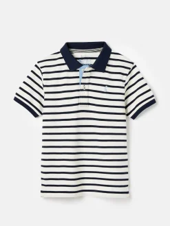 Boys' Filbert Navy Blue Striped Pique Cotton Polo Shirt<Joules New