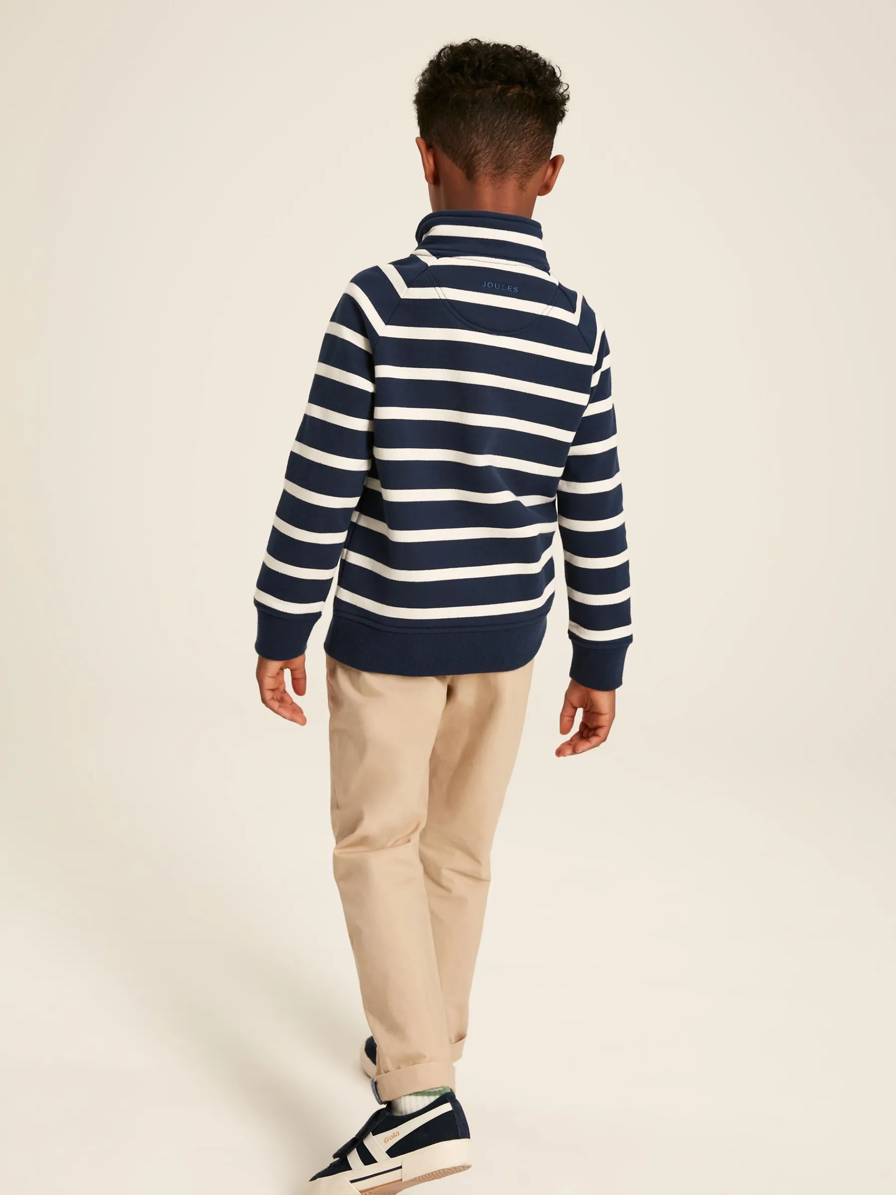 Boys' Finn Navy & White Striped Quarter Zip Sweatshirt<Joules Sale