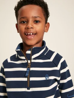 Boys' Finn Navy & White Striped Quarter Zip Sweatshirt<Joules Sale