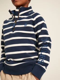 Boys' Finn Navy & White Striped Quarter Zip Sweatshirt<Joules Sale