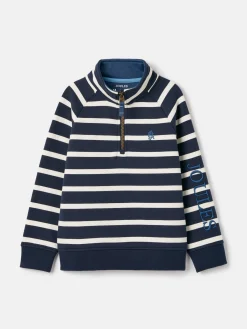 Boys' Finn Navy & White Striped Quarter Zip Sweatshirt<Joules Sale