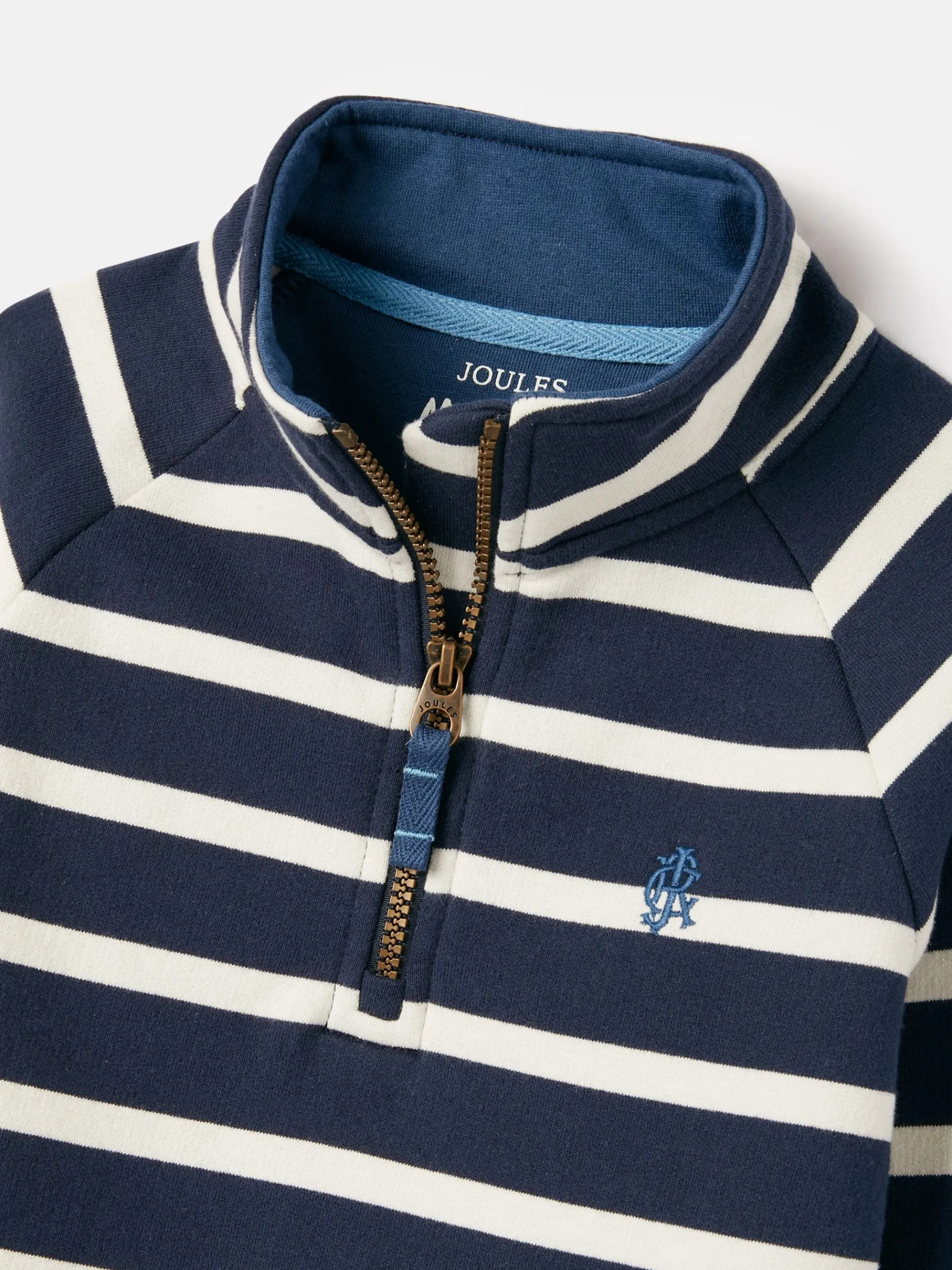 Boys' Finn Navy & White Striped Quarter Zip Sweatshirt<Joules Sale