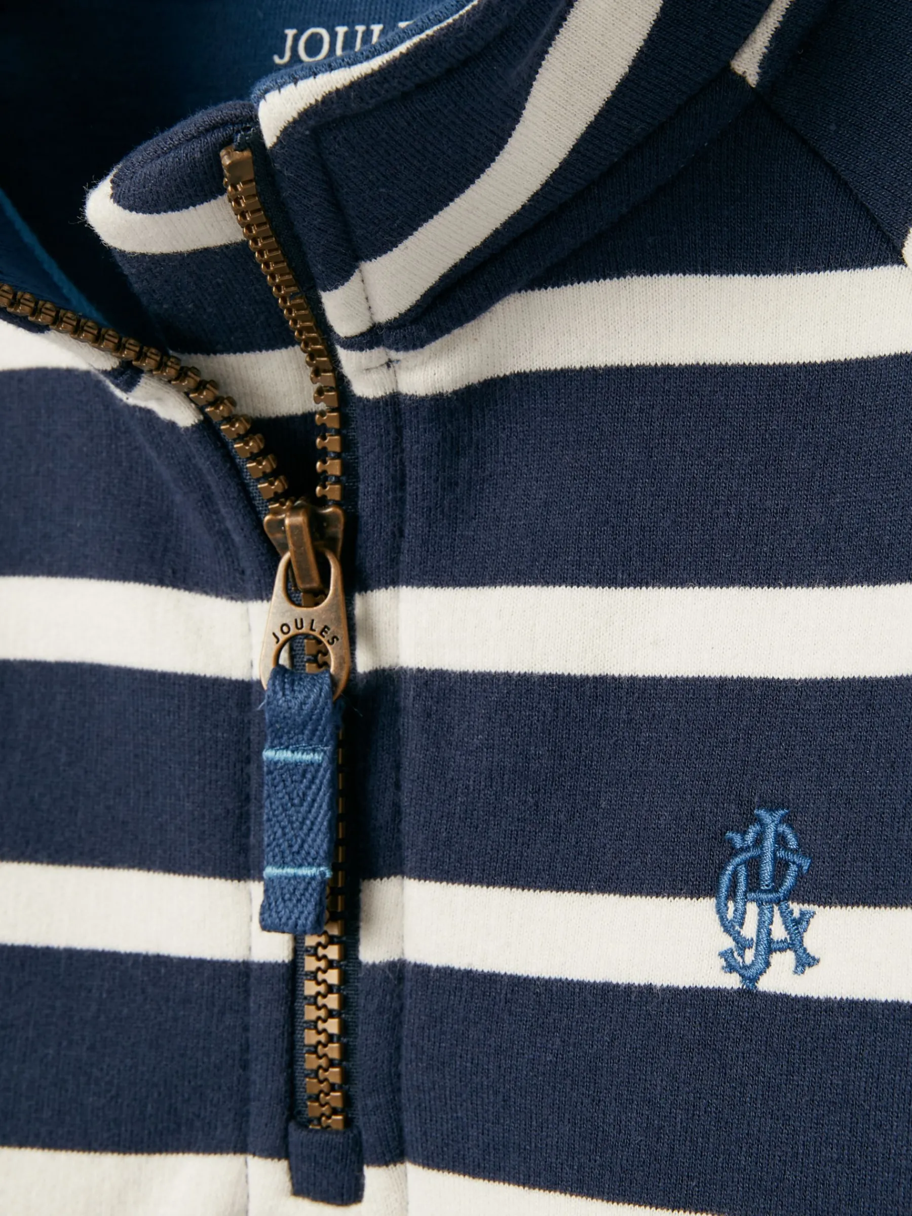 Boys' Finn Navy & White Striped Quarter Zip Sweatshirt<Joules Sale