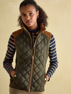 Braemar Luxe Khaki Green Showerproof Diamond Quilted Gilet<Joules Hot