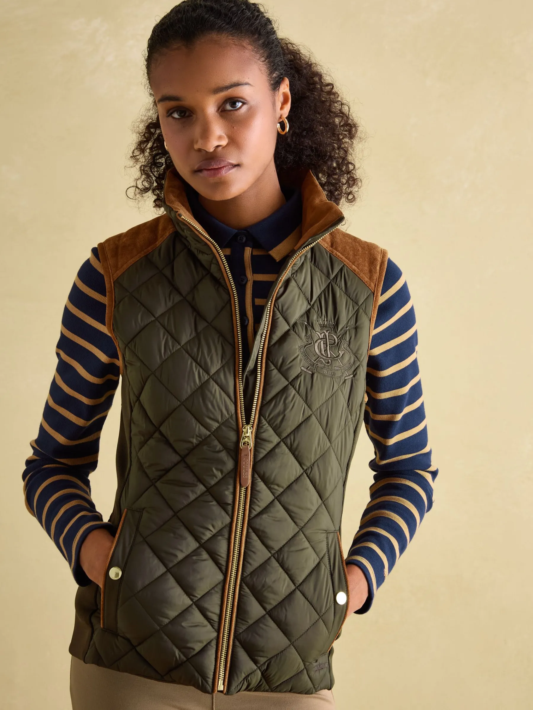 Braemar Luxe Khaki Green Showerproof Diamond Quilted Gilet<Joules Hot