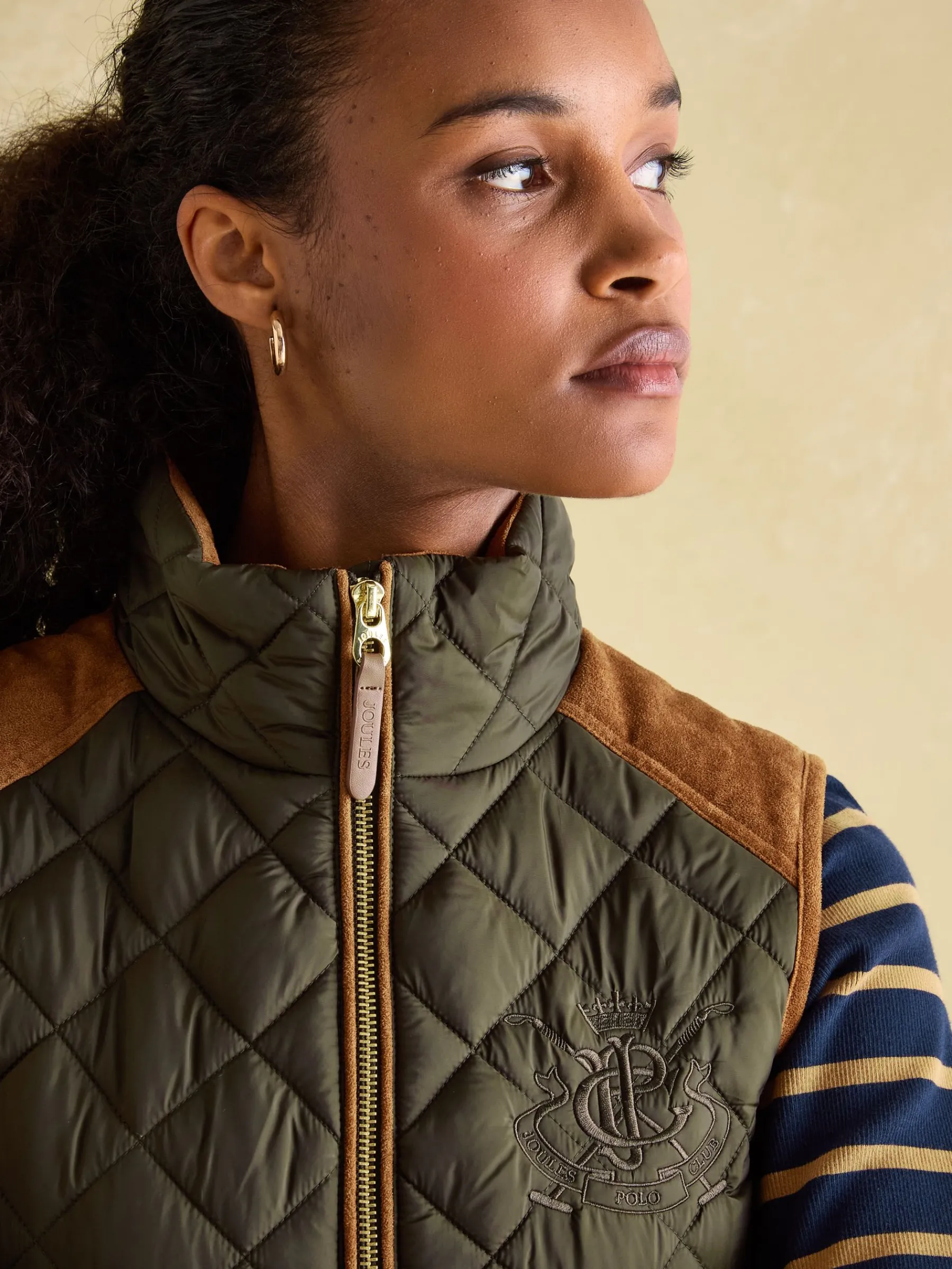 Braemar Luxe Khaki Green Showerproof Diamond Quilted Gilet<Joules Hot