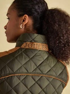 Braemar Luxe Khaki Green Showerproof Diamond Quilted Gilet<Joules Hot