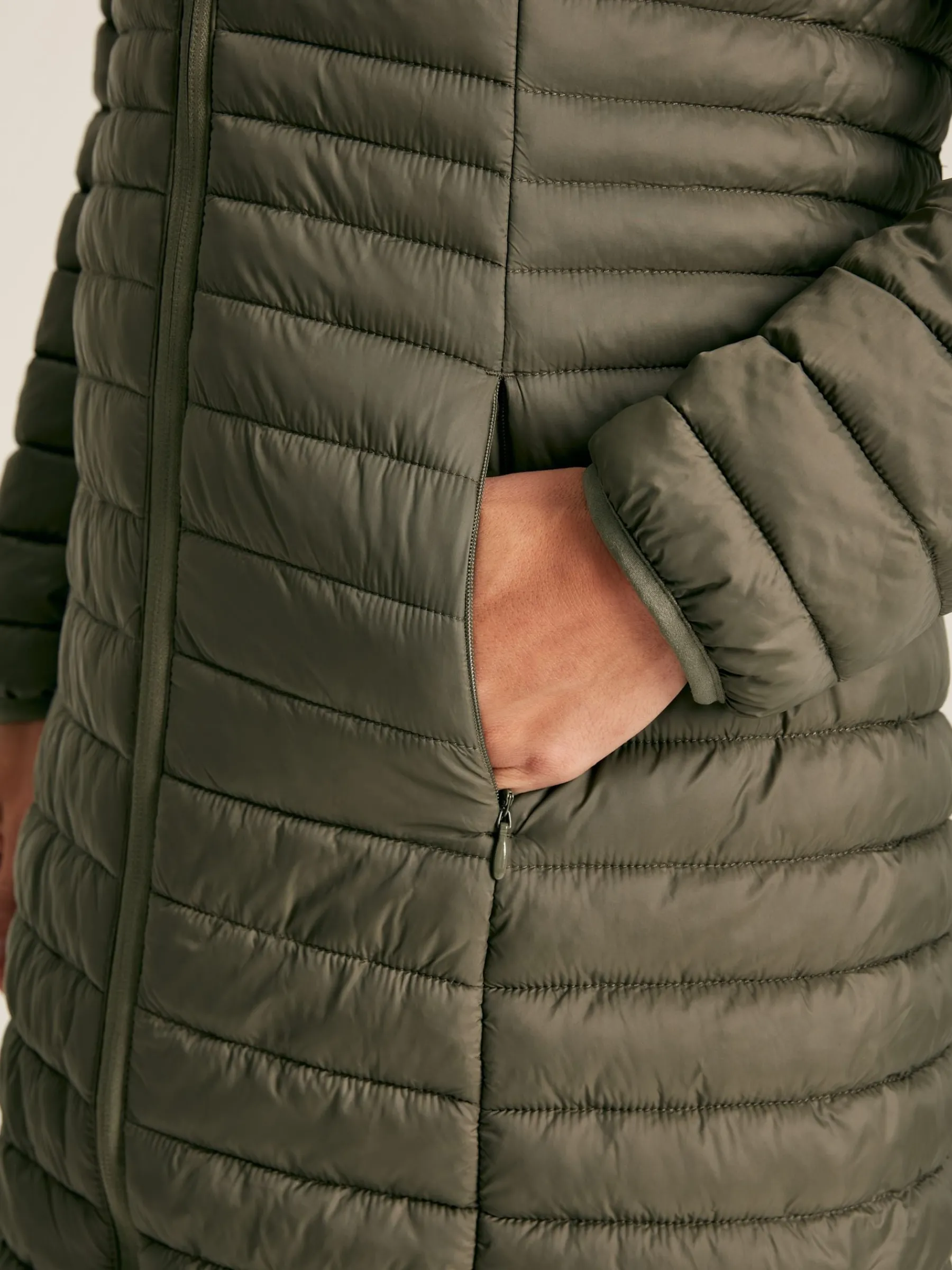 Bramley Khaki Green Showerproof Long Packable Padded Coat<Joules Sale