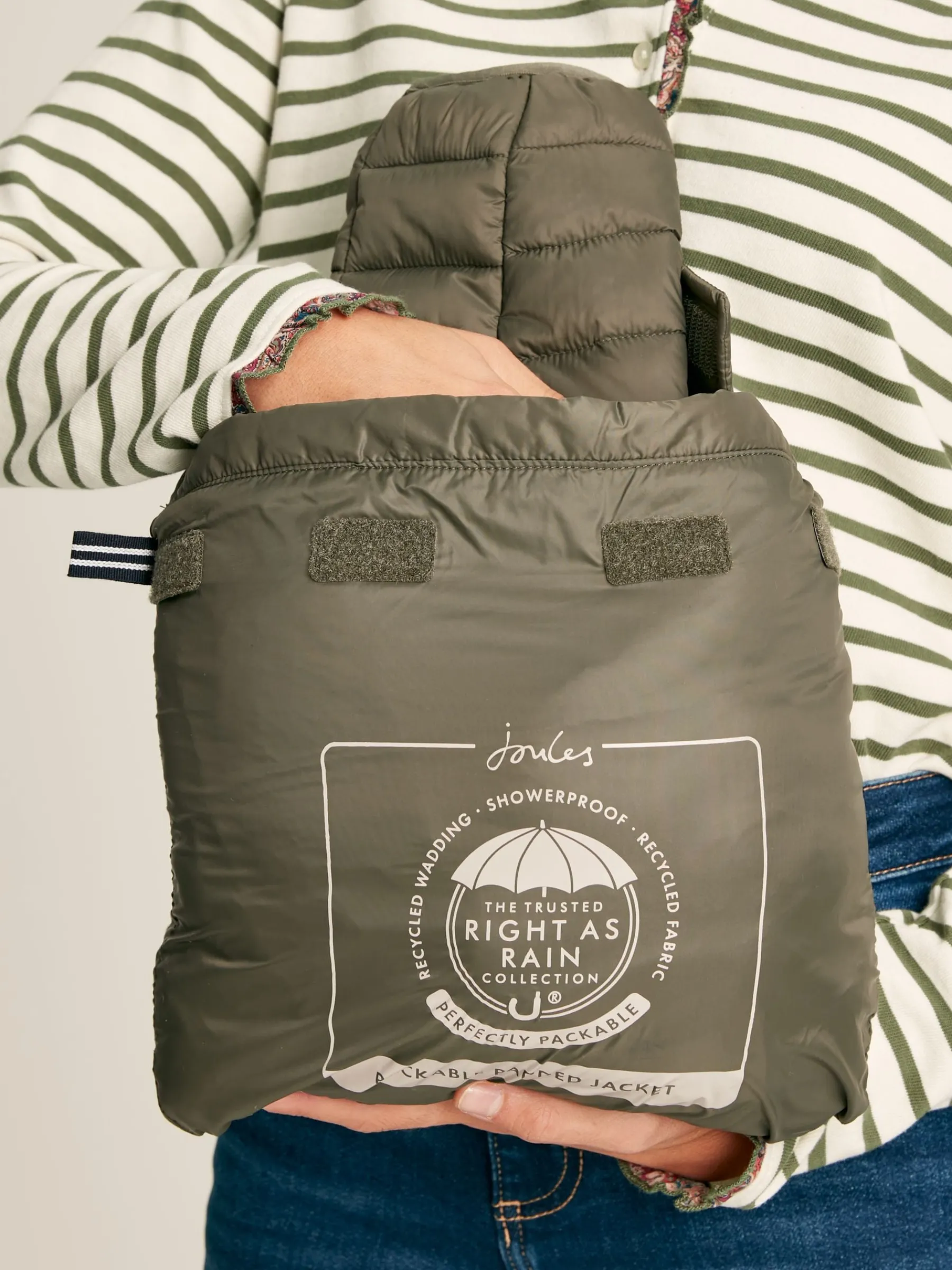 Bramley Khaki Green Showerproof Long Packable Padded Coat<Joules Sale
