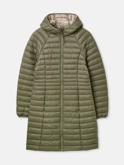 Bramley Khaki Green Showerproof Long Packable Padded Coat<Joules Sale