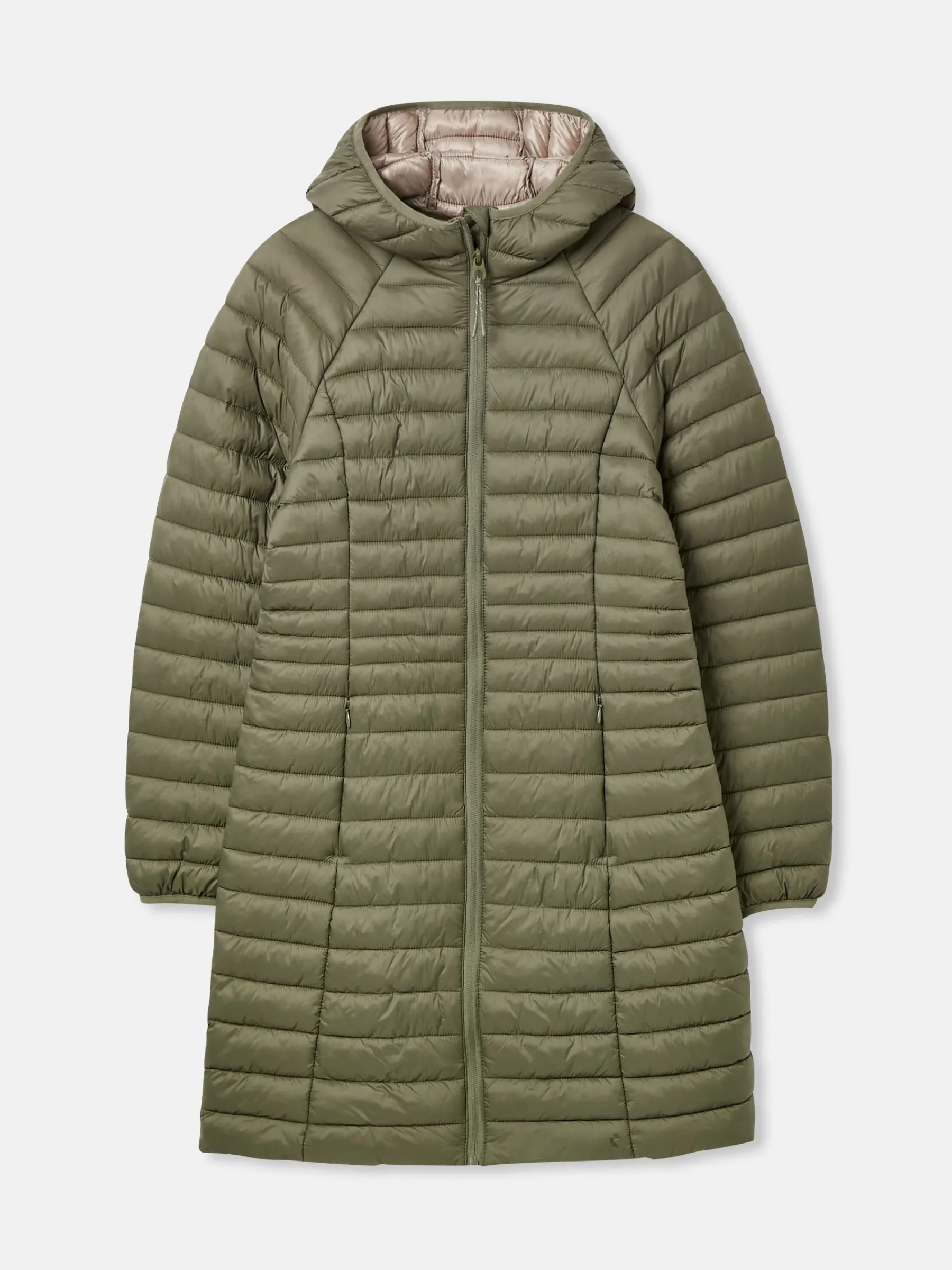 Bramley Khaki Green Showerproof Long Packable Padded Coat<Joules Sale