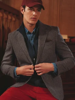 Slim Fit Dogtooth Texture Suit Jacket<Joules New