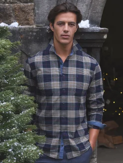 Buchanan Navy Blue Soft Brushed Cotton Check Shirt<Joules Clearance