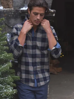 Buchanan Navy Blue Soft Brushed Cotton Check Shirt<Joules Clearance