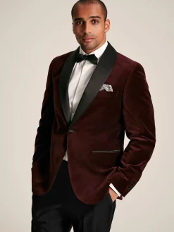 Burgundy Red Slim Fit Velvet Blazer<Joules New