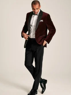 Burgundy Red Slim Fit Velvet Blazer<Joules New