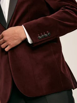 Burgundy Red Slim Fit Velvet Blazer<Joules New